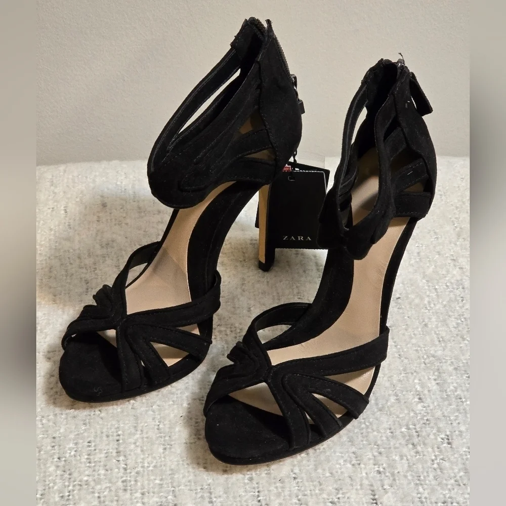 Zara black suede high heeled sandals size 37 - Picture 10 of 10